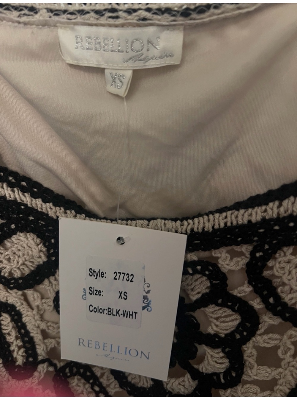 NWT Rebellion Cream and Black Crochet Two-Piece Shorts Set - Picture 5 of 6